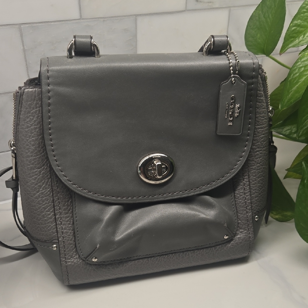 Coach Dark Gray Leather Crossbody Bag Or Backpack
